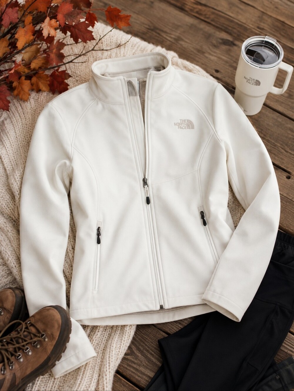 The North Face Women’s White Softshell Full Zip Jacket Medium